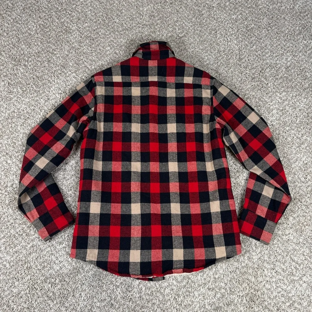 J Crew Shirt Jacket Mens XS Red Black Plaid Flannel Sherpa Lined Button Up G7023
